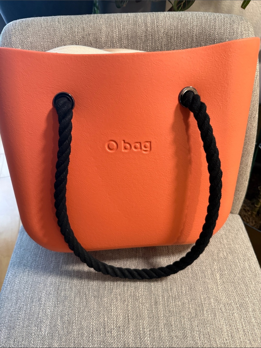 O bag Coral Orange Tote with Black Rope Handles
